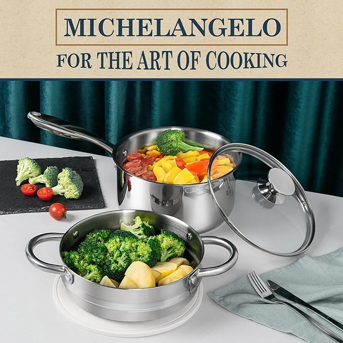 MICHELANGELO 3 Quart Saucepan with Lid & Steamer, Stainless Steel Sauce Pan with Triply Bottom, 3 QT Sauce Pot, Nonstick Saucepan Induction Compatible - Image 7