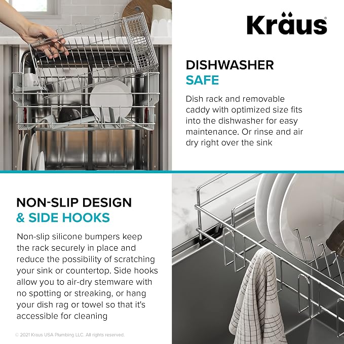 Kraus Workstation Kitchen Sink Dish Drying Rack Drainer and Utensil Holder, 17" L x 9" W, Stainless Steel, KDR-3 - Image 7