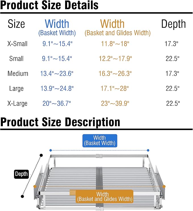 SUZLON Expandable Pull Out Cabinet Organizer,17.1~28" W x 22.5" D Heavy Duty Slide Out Shelves Adjustable Height Cabinet Pull Out Shelves,Expandable Width Spice Rack Organizer for Kitchen Cabinet - Image 3