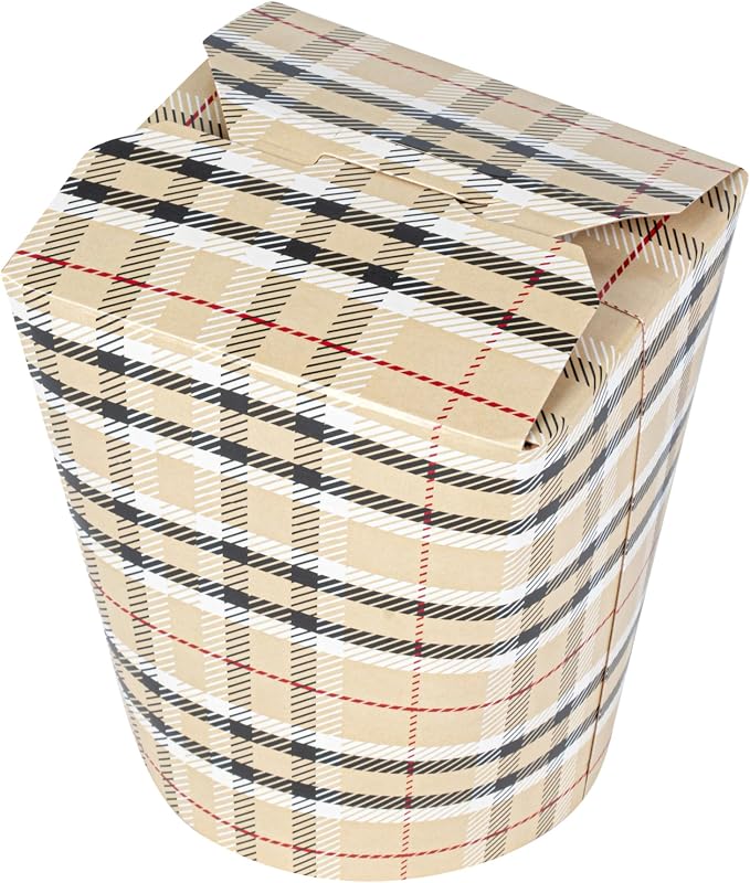 Restaurantware-Bio Tek 3.2 x 2.9 x 4 Inch Food Containers, 200 Noodle Takeaway Boxes - Disposable, Sturdy, Plaid Paper 16 Ounce Take Out Boxes, Round, For Hot Or Cold Foods - Image 12