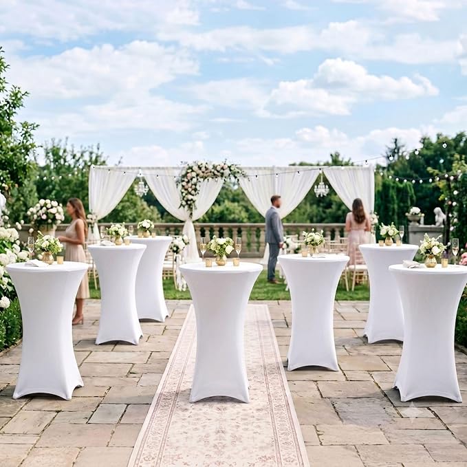 Cocktail Table Covers-White Spandex Round High Top Table Cloths Party - Image 4