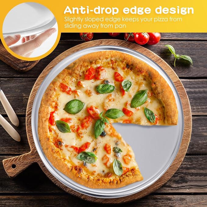 Rtteri 12 Pcs Pizza Pan Bulk Restaurant Aluminum Pizza Pan Set Round Pie Cake Plate Rust Free Cake Tray for Oven Baking Home Kitchen Restaurant Easy Clean (18 Inch) - Image 3