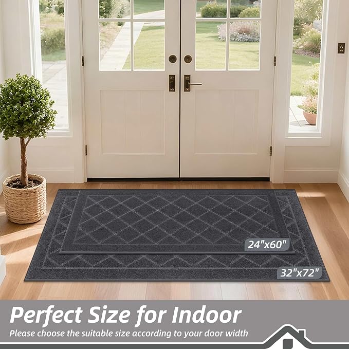 BEQHAUSE Dirt Trapper Door Mat 32" x 72", Doormat Non-Slip, Dark Grey - Image 2