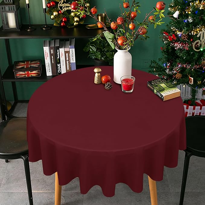 sancua Burgundy Round Tablecloth 60 Inch Diameter for 20-48 Inch Tables - Image 2