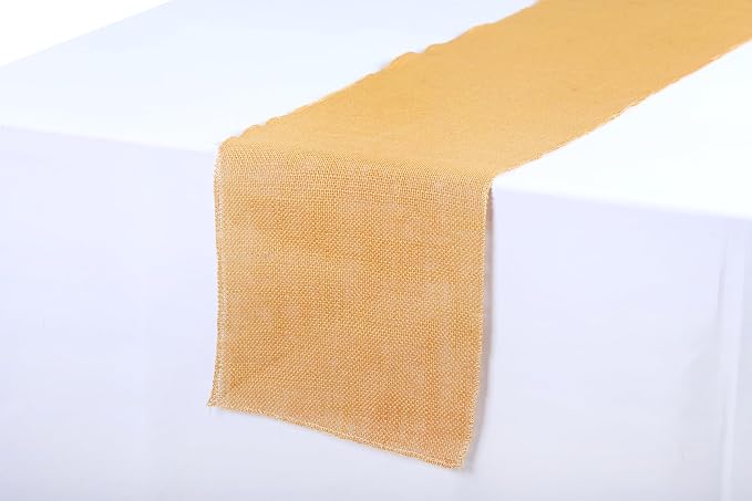 MDS® Pack of 10 Natural Burlap Table Runner, 12 x 72 Inch, Jute Rustic Farmhouse Boho Table Decor for Wedding Reception, Dining Table, Bridal Shower, Baby Shower & Party Decorations - Gold - Image 3