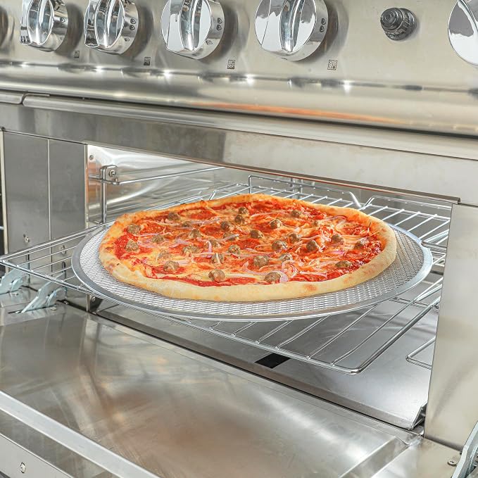 Restaurantware 19 Inch Aluminum Pizza Screen Pack of 36 Mesh Baking Tool For Crispy Crust, Lightweight Stackable Seamless Rim Rust-Resistant Baking Screen, Reusable for Pizzerias, Home Oven Use - Image 7
