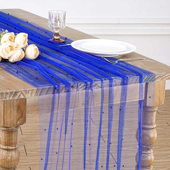 Pearl Gauze Table Runner Tulle Fabric Dark Blue 10ft Wedding Veil Seasonal by LuoluoHouse