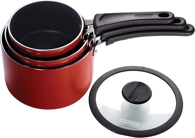 Tramontina Non Stick 6-Piece Nesting Sauce Pan Set with Lids - Red by Tramontina