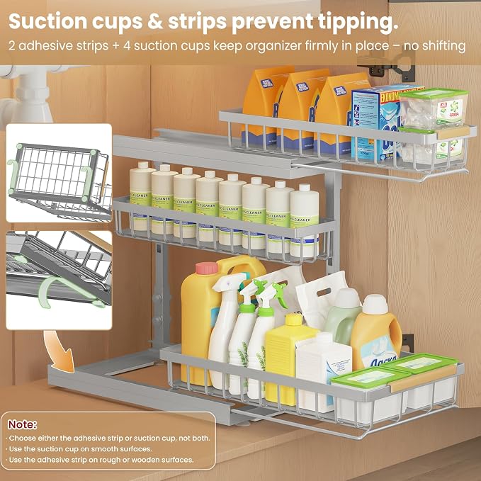 Under Sink Organizer and Storage for Bathroom and Kitchen - 2 Pack 3 Tier - Image 6
