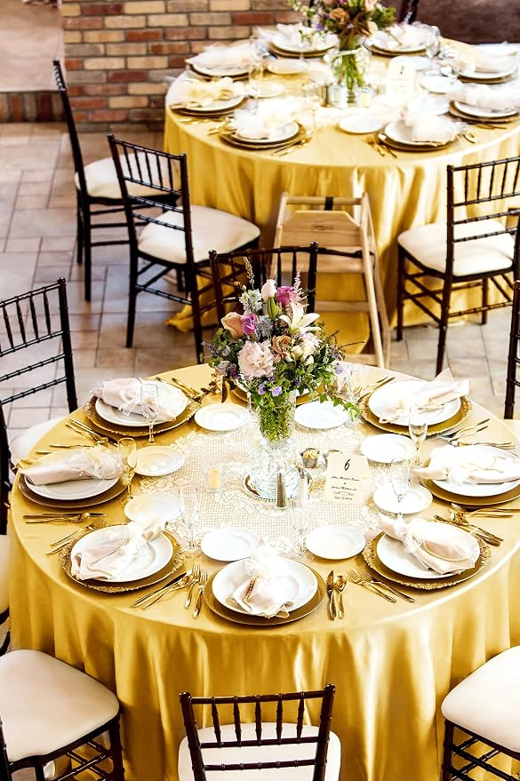 12 Pack 120 Inch Round Satin Tablecloth, Gold - Image 7