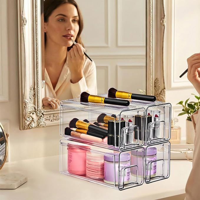 Sorbus Clear Stackable Storage Drawers with Handles (Small, 4 Pack) - Image 2
