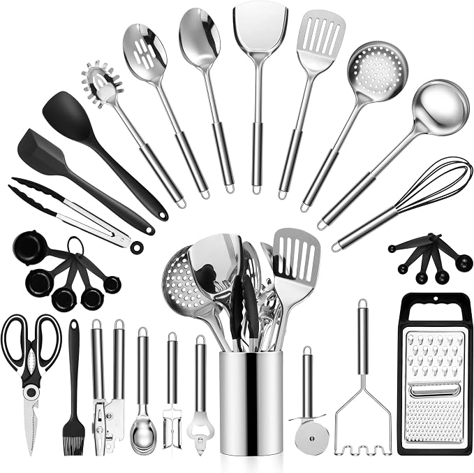 LIANYU 31-Piece Stainless Steel Cooking Utensils Set, Metal Kitchen Tools by LIANYU