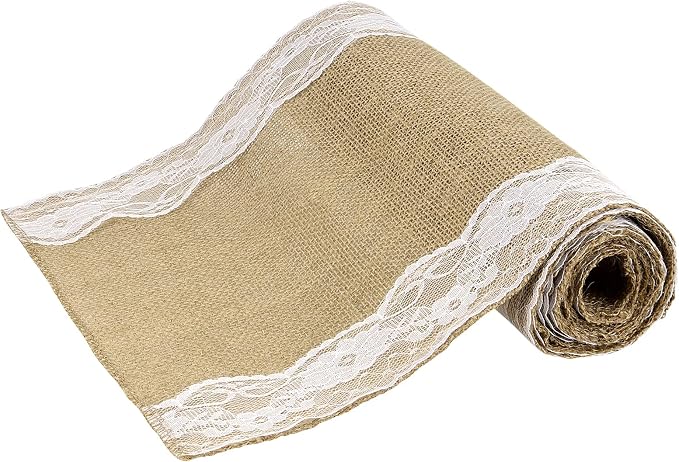 JOIKIT 10 Pack 12 x 108 inch Burlap Lace Table Runner, Rustic Natural Jute Wedding Table Runner Decoration with White Lace for Country Wedding Party Dinner Thanksgiving Christmas - Image 4