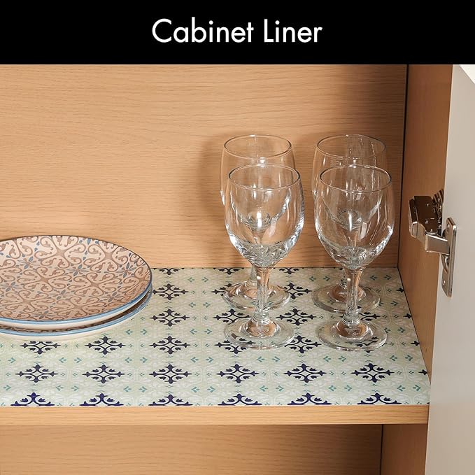 Cooyes Shelf and Drawer Liners for Kitchen Cabinets, Non-Adhesive Cabinet Liners, EVA Waterproof Durable Shelf Paper for Refrigerator, Shelves, Cupboard with European Pattern, Easy to Cut - Image 4