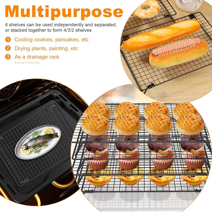 8Pcs Cooling Racks for Cooking and Baking, 8-Tier Stackable Roasting Rack, 13.4 x 9.4 Inch Carbon Steel Baking Rack for Oven Cooking, Roasting, Grilling Making Jerky (Black, 8Pcs) - Image 4
