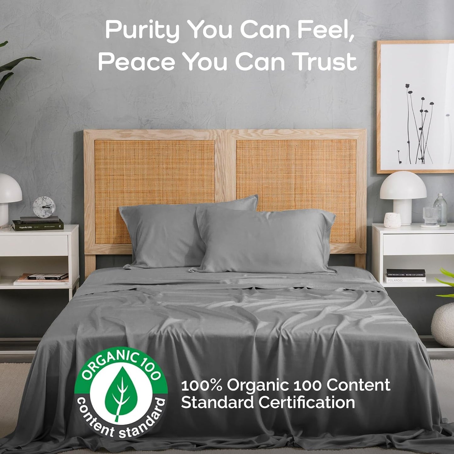 100% Viscose from Bamboo Sheets Queen Size, Super Soft Bedding Set, 4PC Cooling Sheets for Hot Sleepers, Vegan Silk Moisture Wicking, Organically Grown Bedsheet, Steel - 60" x 80"