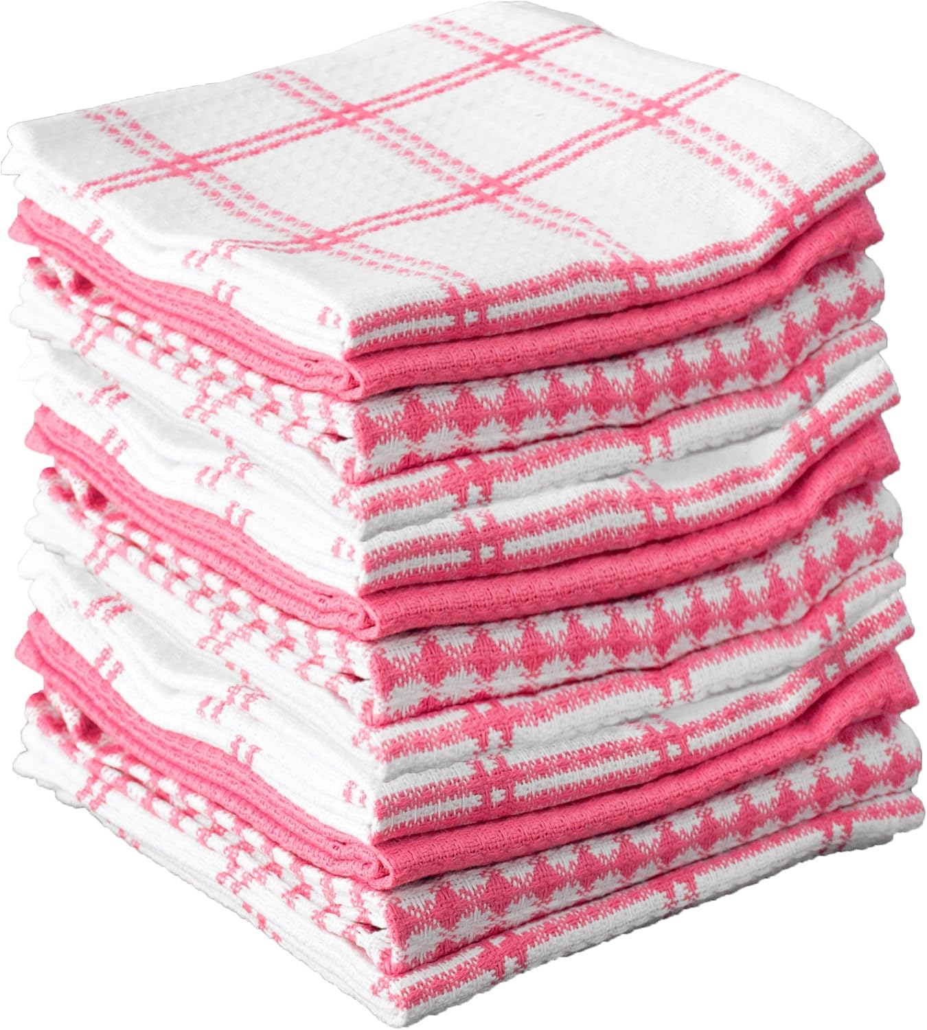 T-FAL Premium Waffle Dish Cloths: Highly Absorbent, Super Soft Long Lasting - 100% Cotton, 12"x13" Towel for Cleaning & Drying, (12-Pack), Pink