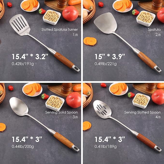 18/10 Stainless Steel Kitchen Utensils Set with RooseWood Handle - Image 2