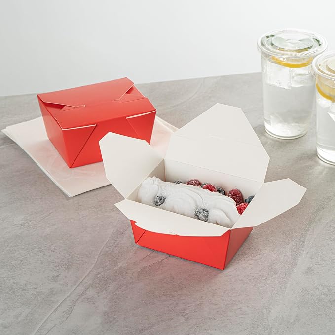 Restaurantware Bio Tek 30 Ounce Take Out Boxes 200 To Go Lunch Boxes - Tab-Lock Closure Heat-Tolerant Red Paper Disposable Lunch Boxes Greaseproof For Hot And Cold Foods - Image 3