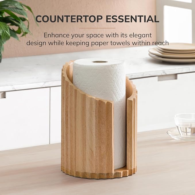 Anji Mountain Wooden Paper Towel Holder with Metal Holder, Holder Stand for Kitchen Roll Organizer & Kitchen Dining Table Home Décor, Countertop Fits Jumbo & Mega Rolls - Mango/Gold, Fluted - Image 6