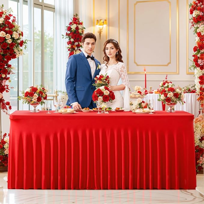 2 Pack Red Table Cloth for 6 Foot Rectangle Tables Spandex Fitted Tablecloth 6ft Stretch Table Covers Skirt Red Banquet Tablecloths Wrinkle Free Tablecloth for Party Wedding Birthday Event - Image 4