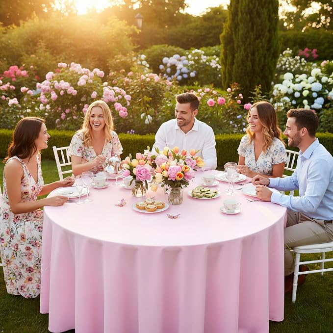 8 Packs 120 Inch Pink Round Tablecloth - Image 3