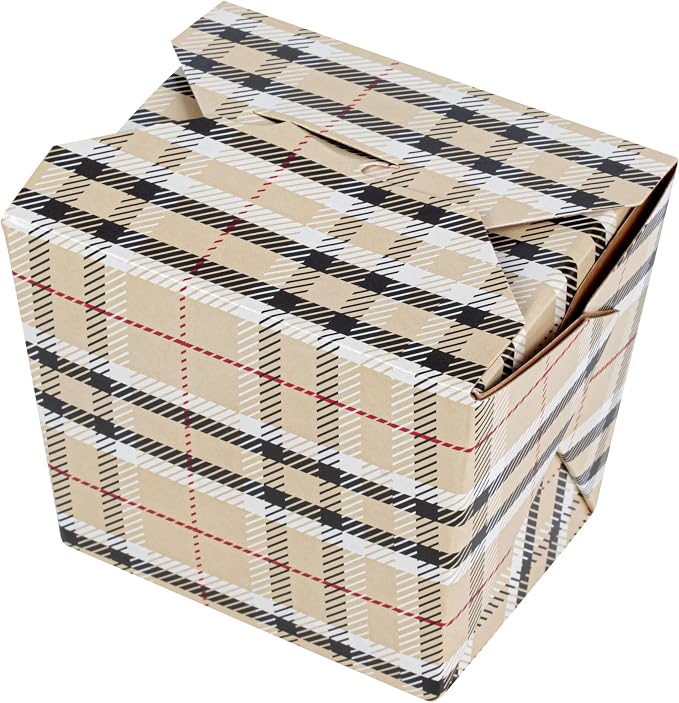 Restaurantware 8 oz Square Paper Plaid Noodle Take Out Container, 200 Pack - Image 12