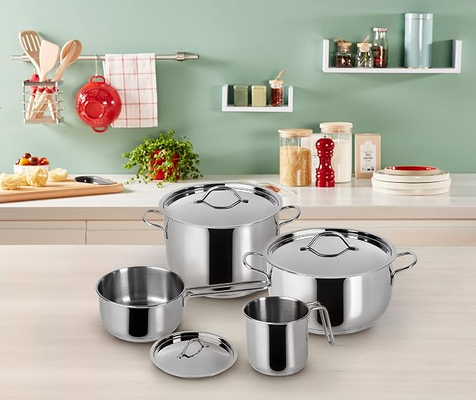 Lagostina Every Stainless Steel Cookware Set, 7-Piece Set, Two-Handle Saucepan 18 cm, Deep Casserole 22 cm, Milk Pan 12 cm, Deep Casserole 14 cm Long Handle and Lids 14.18 and 22 cm - Image 2