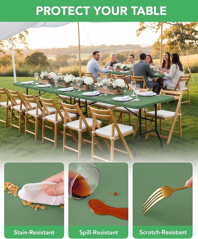 Fitted Tablecloth Rectangle Table Cloths with Elastic, 6 ft, Sage, 6 Pack - Image 4
