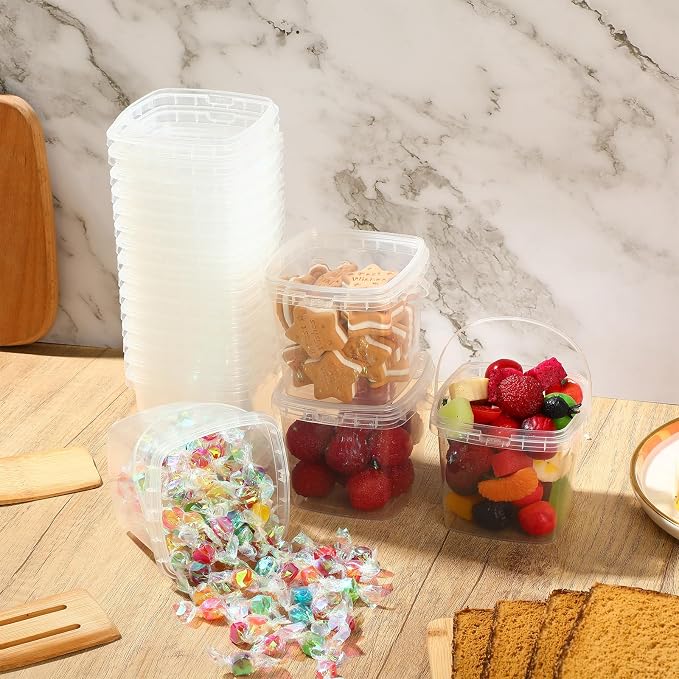 Domensi 24 Pcs 16.9 oz Square Deli Containers with Lids and Handle Clear Plastic Food Containers Reusable Space Saver Restaurant Stackable Buckets for Meal Food Prep Kitchen Party Supplies - Image 6