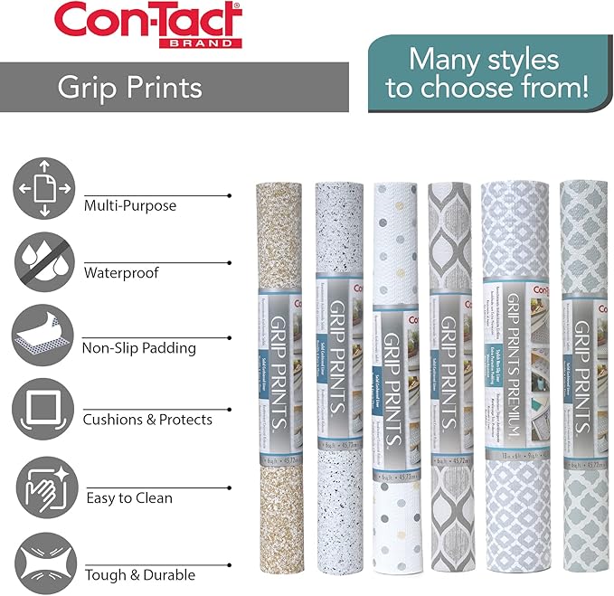 Con-Tact Brand Grip Prints Shelf Liner, Durable and Non-Adhesive Liners, Non-Slip Drawer and Cabinet Liner, 12" x 5', White, Pack of 1 Roll - Image 6
