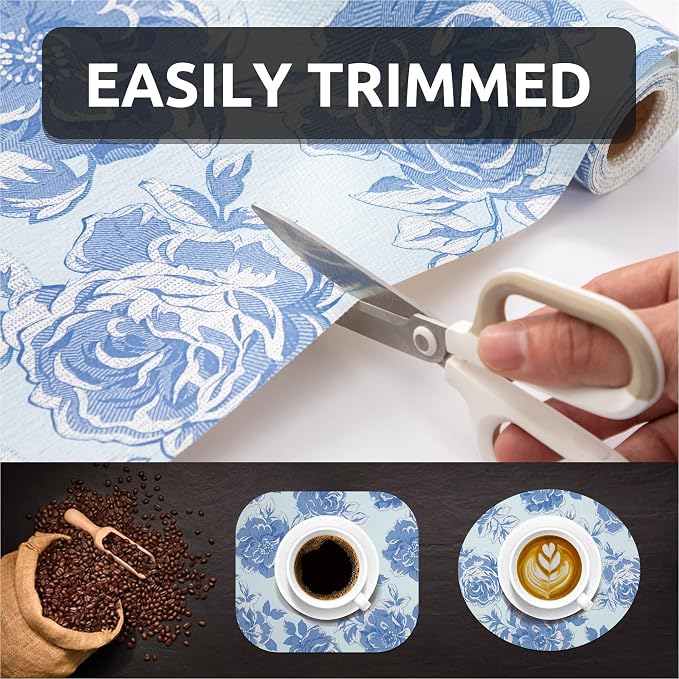 FIFTY FEET 18X96 Inch Shelf Liner for Kitchen Cabinets, PVC Drawer Liner for Dresser Non-Slip Bathroom, Non-Adhesive Cabinet Liner Washable (Blue Flower)(4 Roll) - Image 7