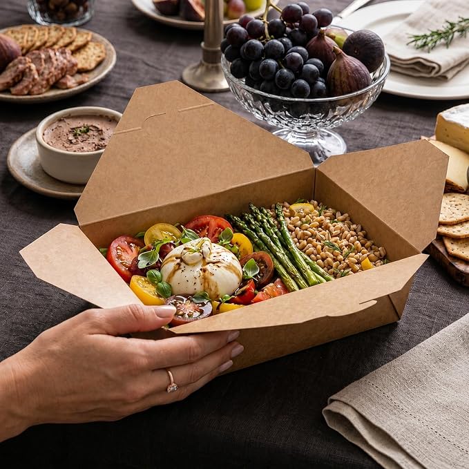 Restaurantware Bio Tek 8.5 x 6.3 x 2.5 Inch Food Containers 50 Durable Noodle Boxes - Disposable Sustainable Kraft Paper 17-Ounce Takeout Boxes Rectangle For Takeouts Or Picnics - Image 5
