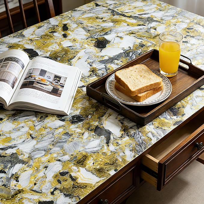 Drawer and Shelf Liner - Yellow Black Marble Pattern,Non Adhesive - Image 6