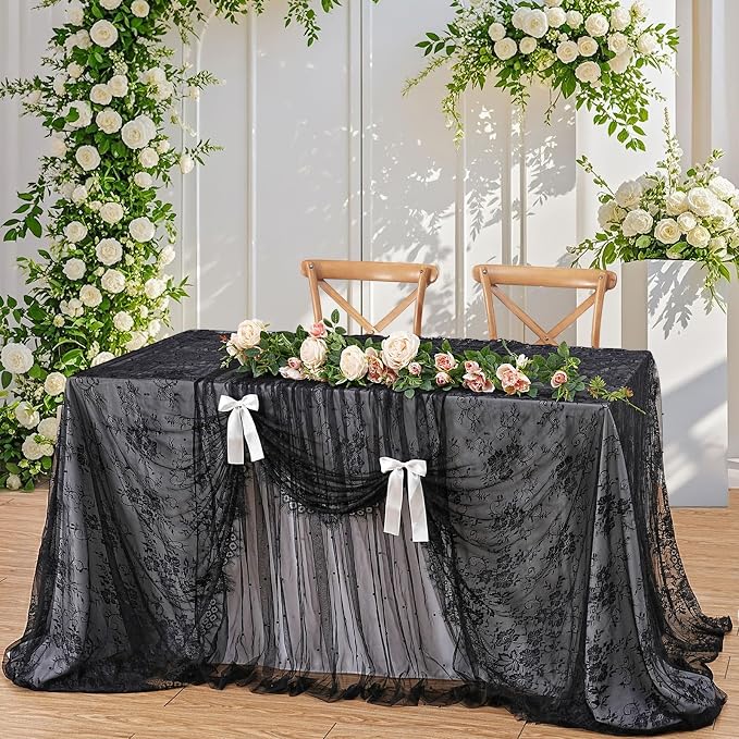 Black Lace Tablecloth Farmhouse Table Fabric 60x120 Inch for Halloween - Image 2