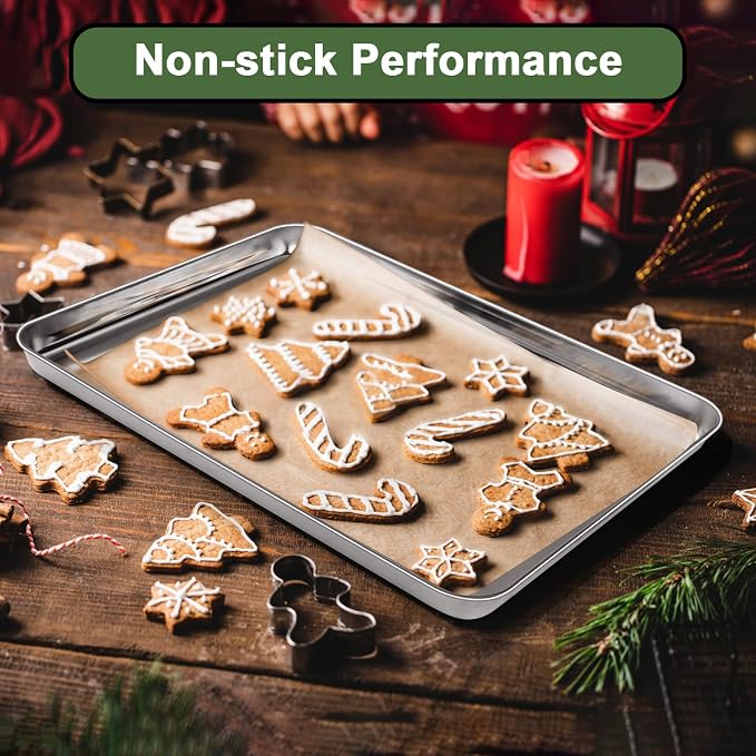 Baking Sheet Tray Set of 10, EWFEN Stainless Steel Baking Pan Cookie Pan Sheet, Size 16 x 12 x 1 inch, Warp Resistant & Heavy Duty & Rust Free - Image 4