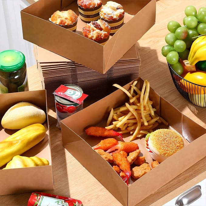 Teling 150 Pcs Kraft Paper Cardboard Food Trays Disposable Container, Brown - Image 5