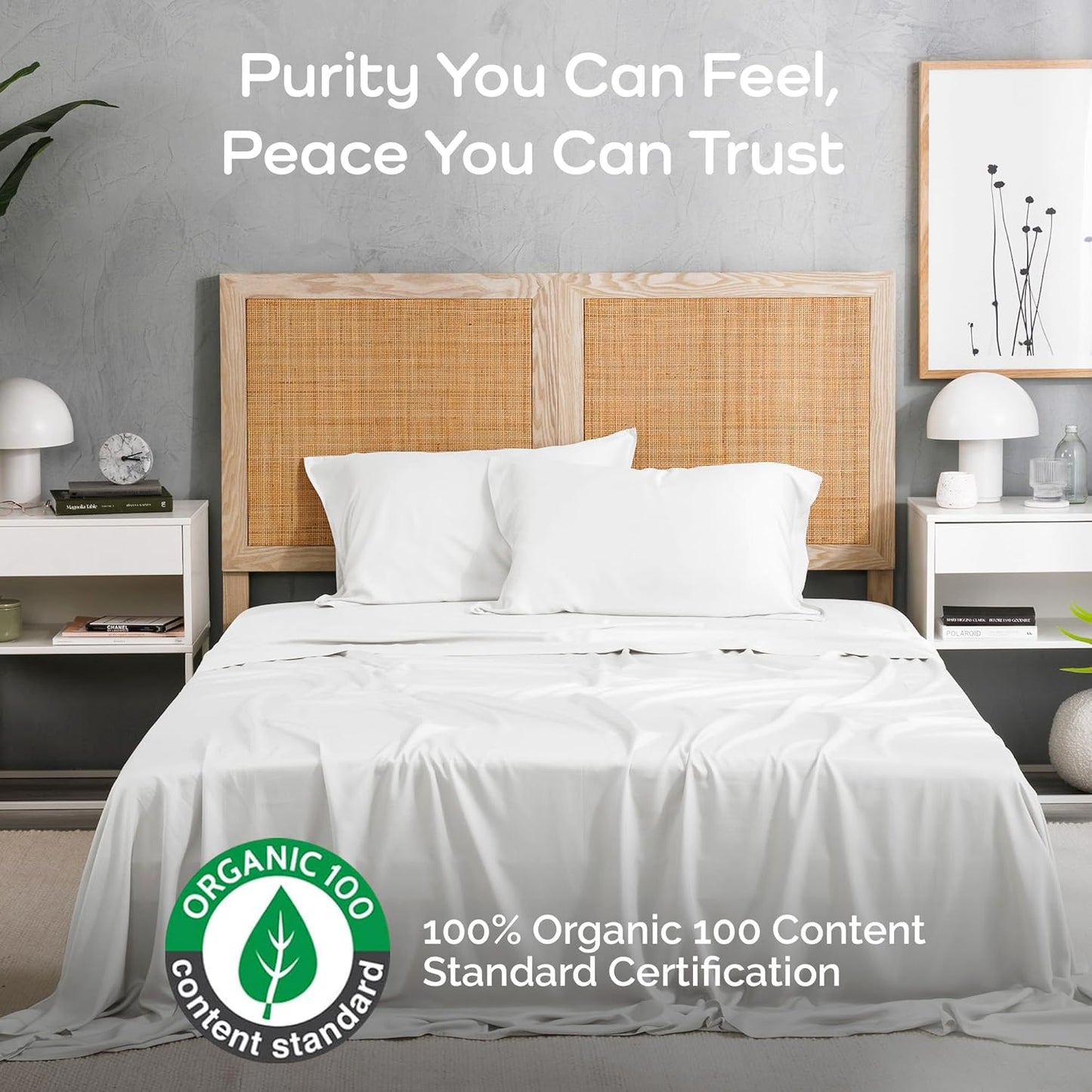 100% Viscose from Bamboo Sheets Full Size, Super Soft Bedding Set, 4PC Cooling Sheets for Hot Sleepers, Vegan Silk Moisture Wicking, Organically Grown Bedsheet, White - 54" x 75"