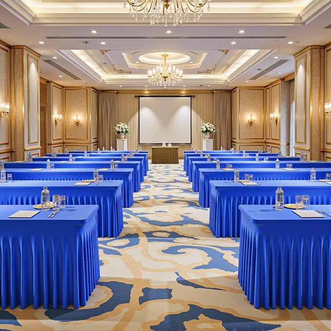Wish Care 6 Pack Royal Blue Spandex Table Clothes for 8 Foot Rectangle Tables, 8FT Wrinkle Free Fitted Tablecloths Ruffles Design Table Cloth for Party, Banquet, Wedding and Events - Image 7