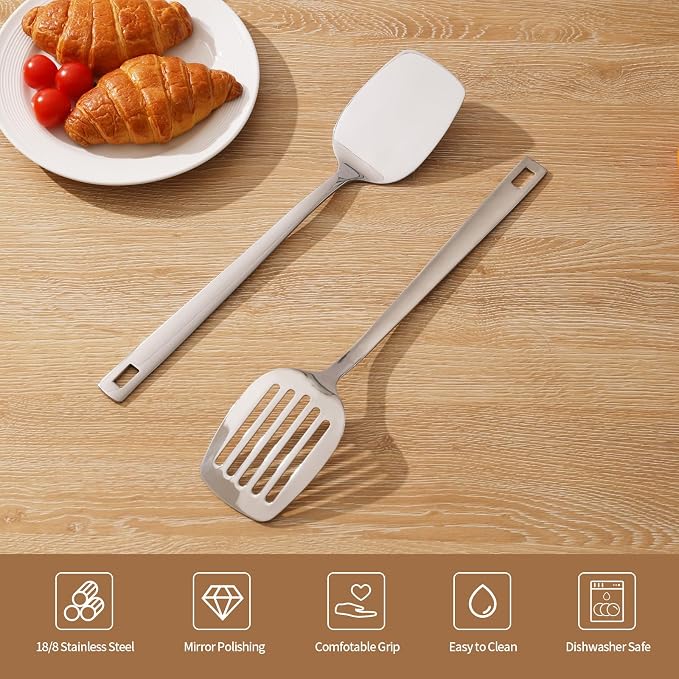 18/8 Stainless Steel Metal Spatula Wok Turner, 2 Pcs - Image 3