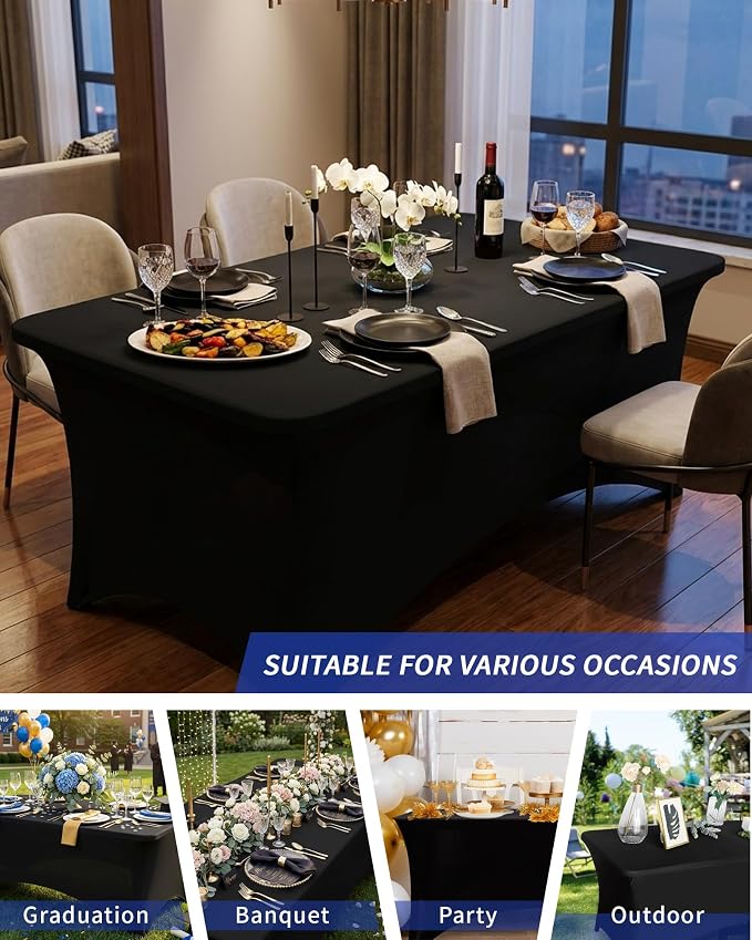 Fixwal 18 Pack 6FT Black Tablecloth Rectangle Spandex Fitted Table Cover - Image 7