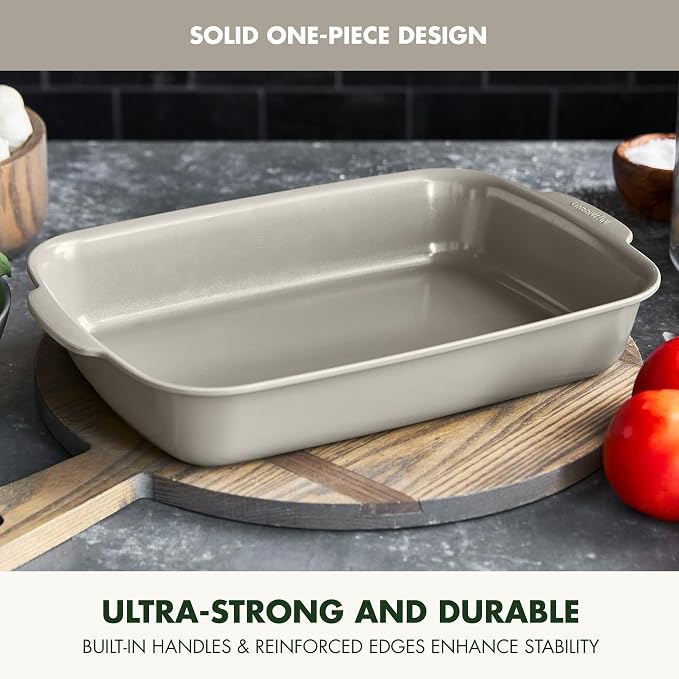 GreenPan Premiere Ovenware Healthy Ceramic Nonstick 13" x 9" Rectangular Baking Pan, PFAS-Free, Warp-Free Bakeware, Durable Quick Heating, Oven & Broiler Safe to 600F, Dishwasher Safe, Taupe - Image 3