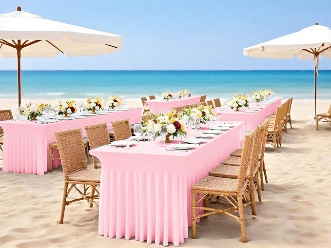 6 Packs Pink Spandex Table Clothes for 8 Ft Tables - Image 7
