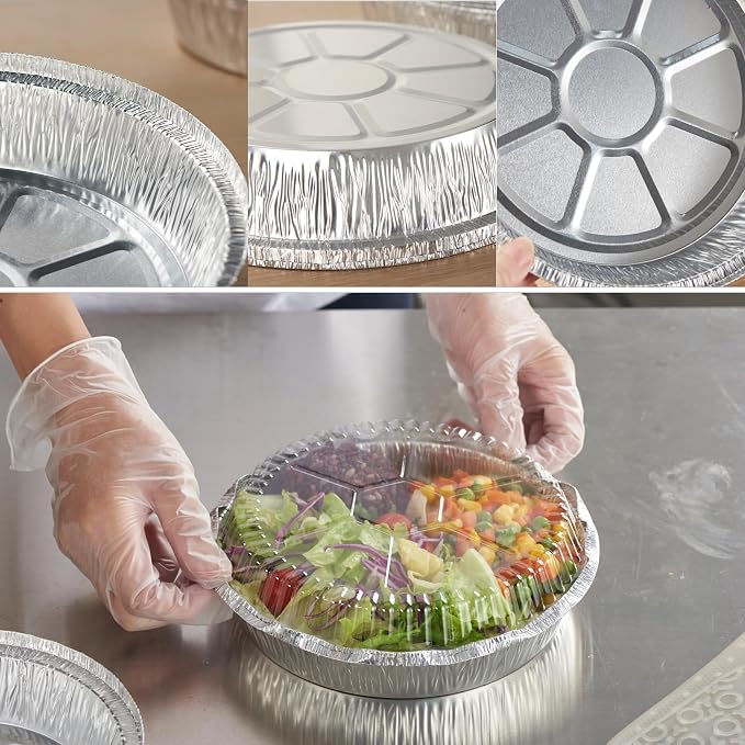 CURTA 7" Round Aluminum Foil Pans with Clear Lids | Heavy Duty | Great for Broiling, Baking, Storage, Roasting, Takeout, Air Fryer | 30 Pack - Image 4
