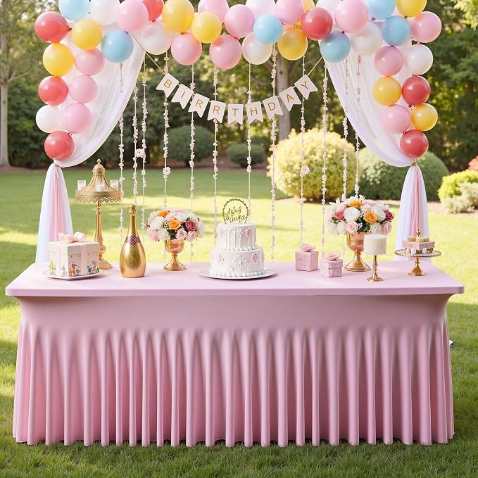 3pk Baby Pink Spandex Tablecloths for 6 Foot Rectangle Tables, Stretch Table Cloths 6FT Pink Fitted Table Cover Desk Skirt for Wedding Birthday Party Baby Shower - Image 5