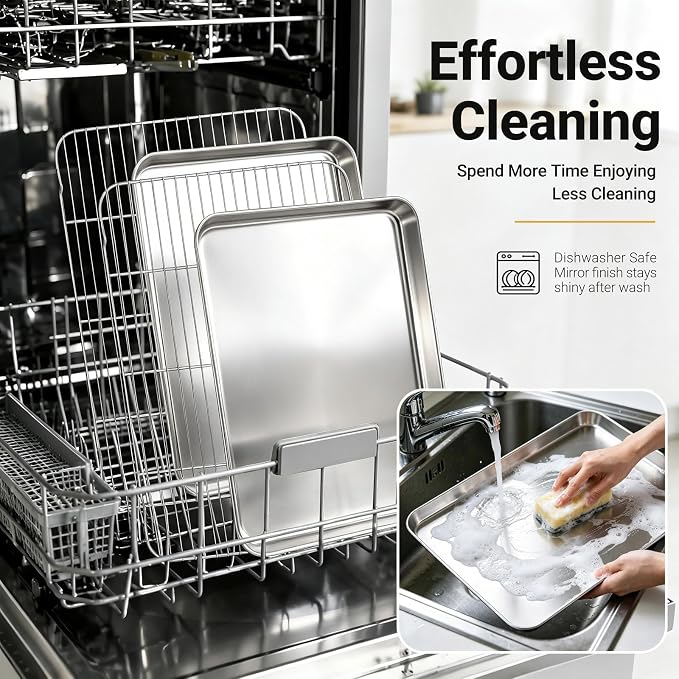Onader Large Baking Cookie Sheet with Cooling Rack Set, Stainless Steel Baking Sheet Pan, 19⅝ x 13¾ Inch Metal Oven Baking Tray, Nonstick & 1 Inch Deep, 2-Pack (Includes 2 Pans + 2 Racks) - Image 7