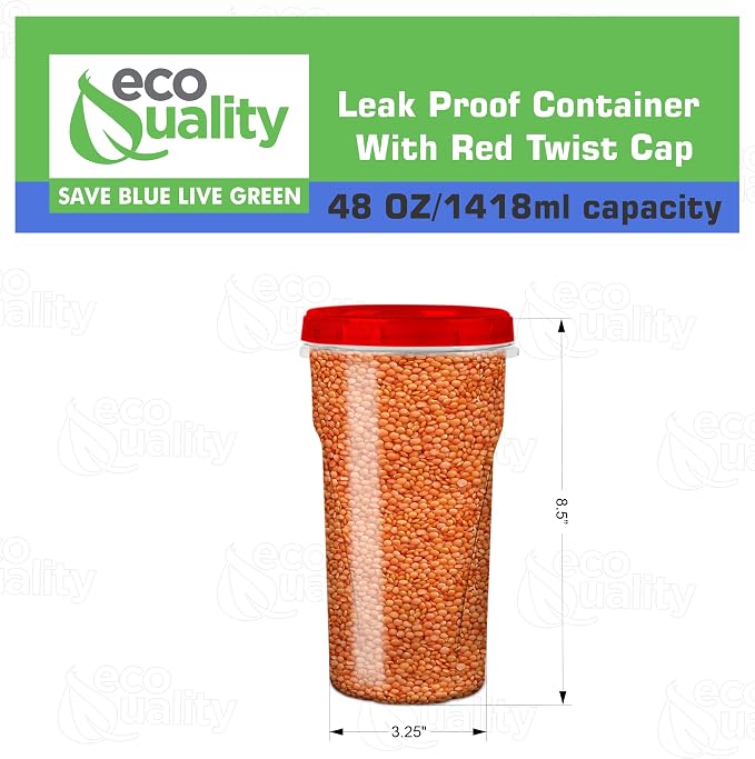 48 oz Clear Twist Top Storage Deli Containers with Leak Proof Lids Red - BPA Free Snack Containers Airtight Reusable Plastic Food Storage Canisters with Twist Seal Caps, Food Storage, Meal Prep, Freezer, Kitchen Organizer, Stackable, Reusable (12) - Image 3