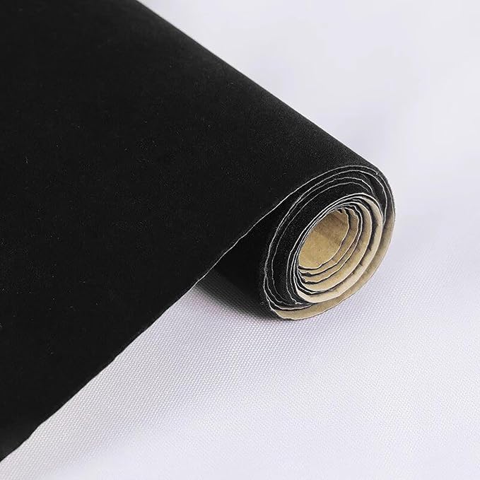 Self Adhesive Sheets Peel and Stick Velvet Flock Soft Velvet Drawer Liner DIY Fabric Felt Liner Sticker Decal for Drawers Jewelry Box Felt Lining Arts and Crafts 9" W x 197" L Black by TAOGIFT