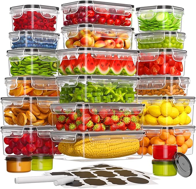 44 PCS Food Storage Containers with Lids Airtight (22 Containers & 22 Lids), Leak proof Meal Prep Container Set for Kitchen Storage, BPA-free, PVC-free Plastic, Microwave/Dishwasher Safe, Labels & Pen | 22 Containers & 22 Lids, Leak Proof, Meal Prep, K... by KEMETHYFocusesonCreatingEfficientStorageProductswithQualityMaterials