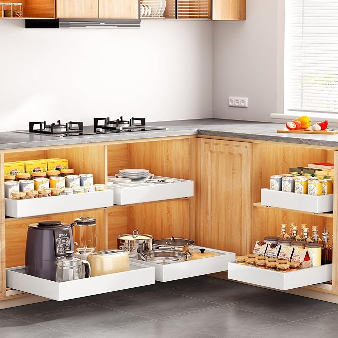 Pull out Cabinet Organizer, 21"Deep, 11.8"Wide Full-Extension Heavy Duty Slide out Drawers with Nano Adhesive, Roll Out Shelves Sliding Cabinet for Kitchen, Bathroom, Pantry,Under Sink Storage(White) - Image 8